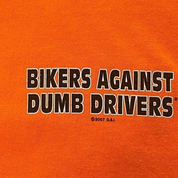 Gildan Men's "Bikers Against Dumb Drivers" Graphic T-shirt Orange Large - Picture 4 of 9